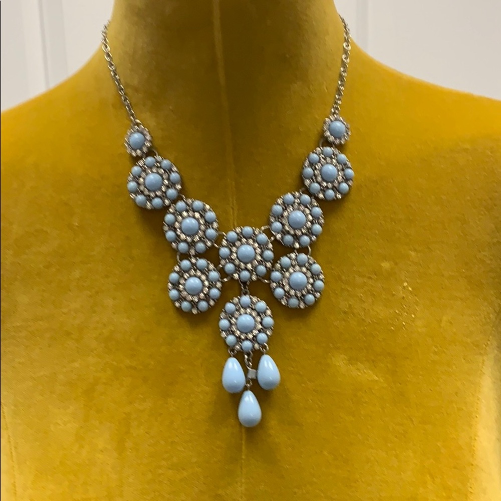 Silver necklace w/ light blue stones and crystals - Picture 4 of 5
